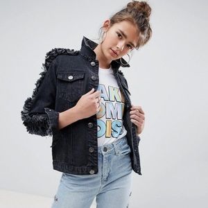 Daisy Street Denim Jacket with Ruffle Sleeves